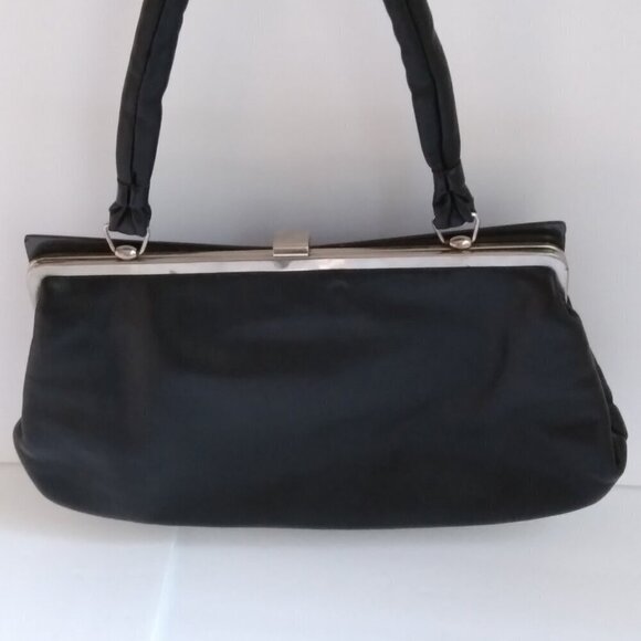 Unique Vintage Black Leather Satchel/Shoulder Frame Bag wth Chic Sleek Features - Picture 6 of 15
